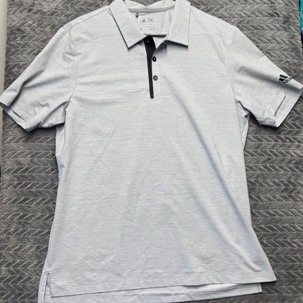 Adidas‎ Golf Large Gray Heathered Short Sleeve Performance Polo Shirt L (1600)